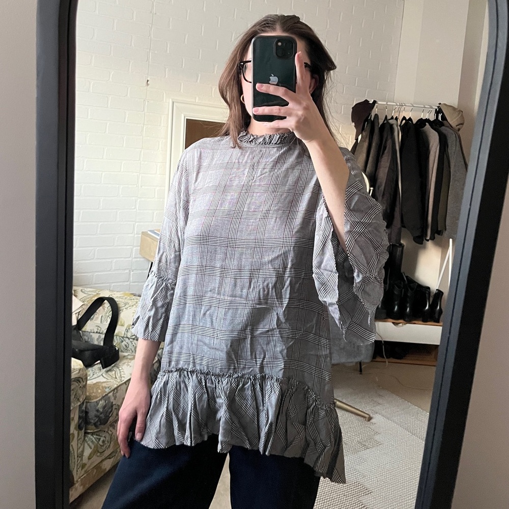 Zara Gray Plaid Women's Top